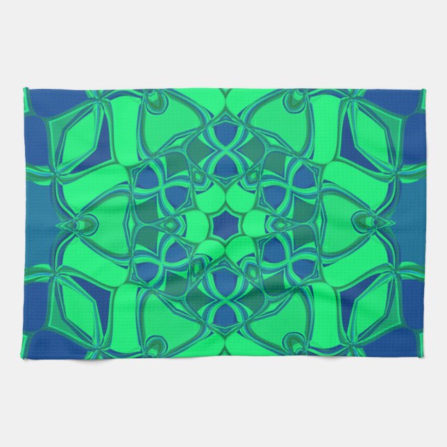 Tecknad Mandala Flower Grönt och Blue Kökshandduk (Horisontell)