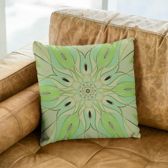 Tecknad Mandala Flower Grönt och Blue Kudde (Skapare uppladdad)