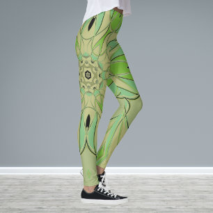 Tecknad Mandala Flower Grönt och Blue Leggings