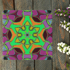 Tecknad Mandala Flower Grönt Orange och Lila