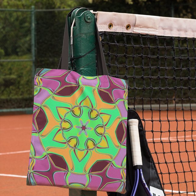 Tecknad Mandala Flower Grönt Orange och Lila Tygkasse (Skapare uppladdad)