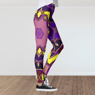 Tecknad Mandala Flower Gult and Lila Leggings