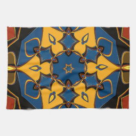 Tecknad Mandala Flower Gult Blue och Orange Kökshandduk
