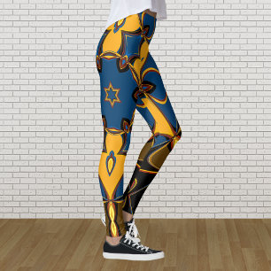 Tecknad Mandala Flower Gult Blue och Orange Leggings