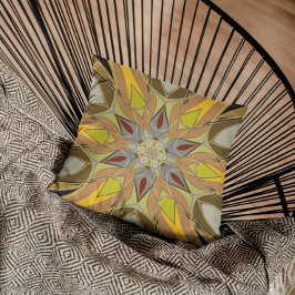 Tecknad Mandala Flower Gult Grått och Red Kudde