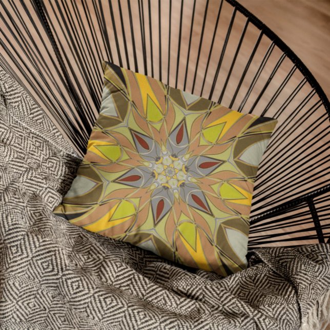Tecknad Mandala Flower Gult Grått och Red Kudde (Skapare uppladdad)