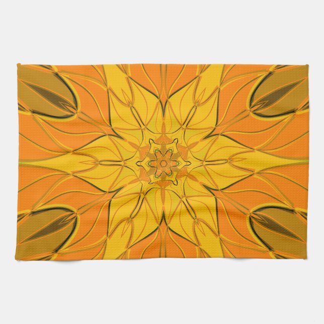 Tecknad Mandala Flower Gult Kökshandduk (Horisontell)
