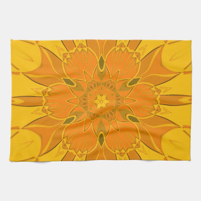 Tecknad Mandala Flower Gult Kökshandduk (Horisontell)