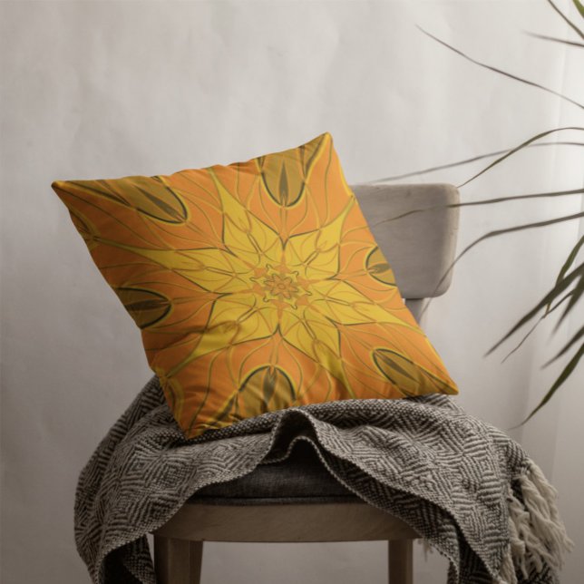 Tecknad Mandala Flower Gult Kudde (Skapare uppladdad)