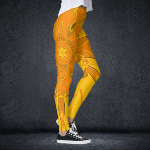 Tecknad Mandala Flower Gult Leggings