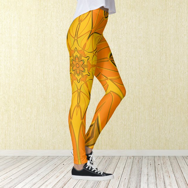 Tecknad Mandala Flower Gult Leggings (Skapare uppladdad)