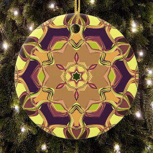 Tecknad Mandala Flower Gult Lila and Orange Julgransprydnad Keramik