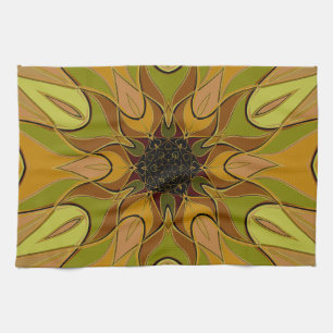 Tecknad Mandala Flower Gult och Grönt Kökshandduk