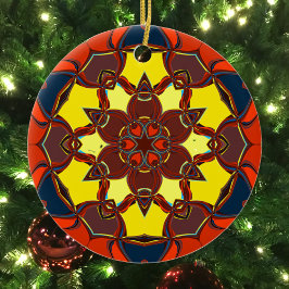 Tecknad Mandala Flower Gult Orange och Blue Julgransprydnad Keramik