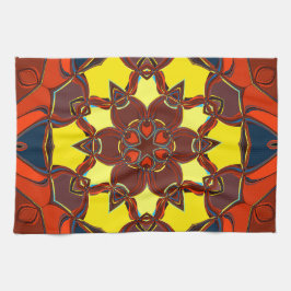 Tecknad Mandala Flower Gult Orange och Blue Kökshandduk
