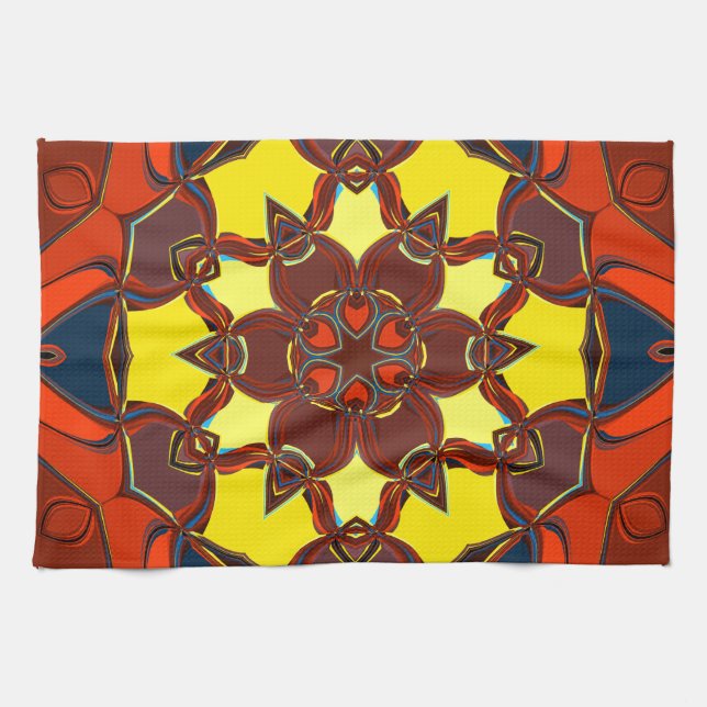 Tecknad Mandala Flower Gult Orange och Blue Kökshandduk (Horisontell)