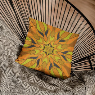 Tecknad Mandala Flower Gult Orange och Blue Kudde