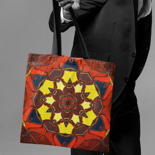 Tecknad Mandala Flower Gult Orange och Blue Tygkasse