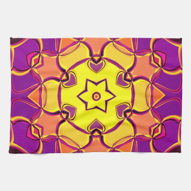 Tecknad Mandala Flower Gult Orange och Rosa Kökshandduk (Horisontell)