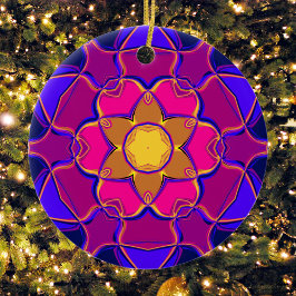 Tecknad Mandala Flower Gult Rosa and Blue Julgransprydnad Keramik