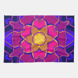Tecknad Mandala Flower Gult Rosa and Blue Kökshandduk