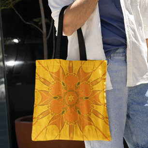 Tecknad Mandala Flower Gult Tygkasse