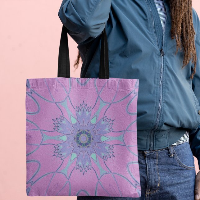Tecknad Mandala Flower Lila and blue Tygkasse (Skapare uppladdad)