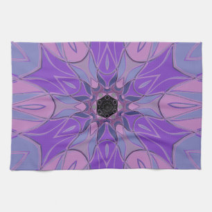 Tecknad Mandala Flower Lila Rosa and Blue Kökshandduk