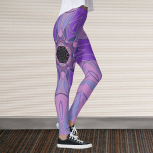 Tecknad Mandala Flower Lila Rosa and Blue Leggings