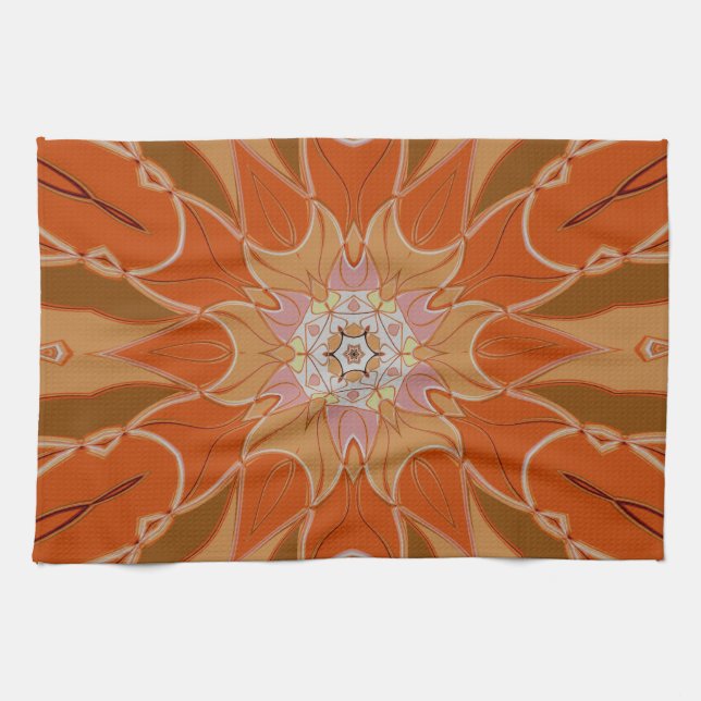 Tecknad Mandala Flower Orange and Rosa Kökshandduk (Horisontell)