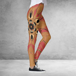 Tecknad Mandala Flower Orange and Rosa Leggings