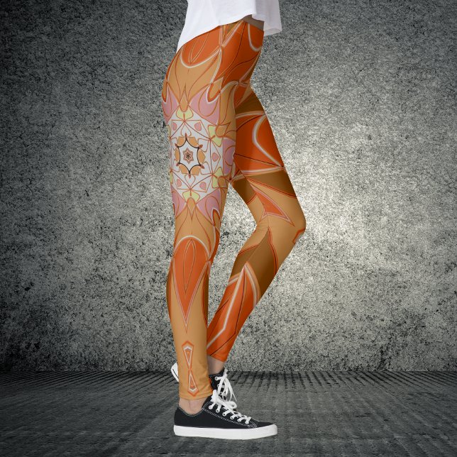 Tecknad Mandala Flower Orange and Rosa Leggings (Skapare uppladdad)