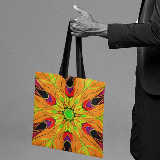Tecknad Mandala Flower Orange Grönt och Red Tygkasse (Skapare uppladdad)