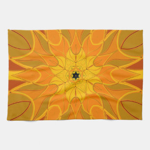 Tecknad Mandala Flower Orange Gult och Red Kökshandduk