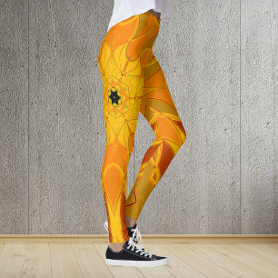 Tecknad Mandala Flower Orange Gult och Red Leggings
