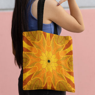 Tecknad Mandala Flower Orange Gult och Red Tygkasse