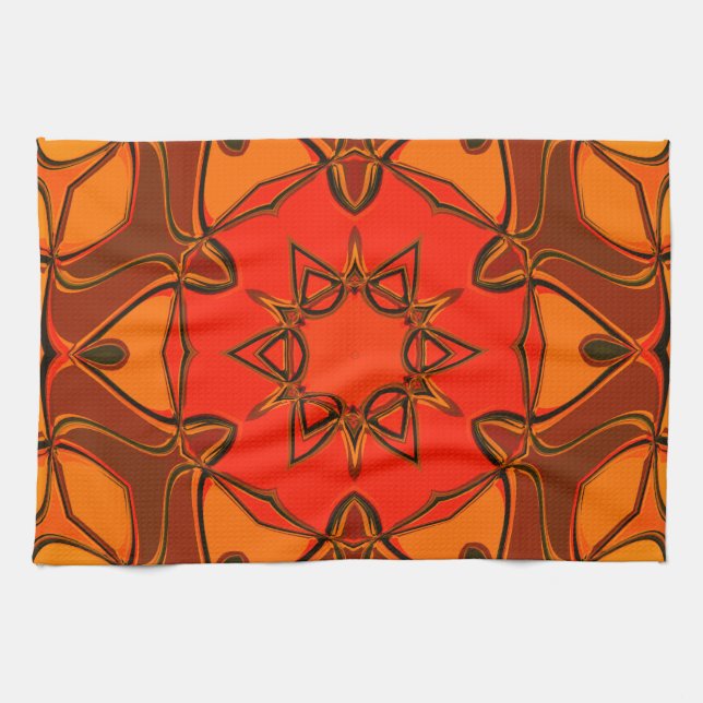 Tecknad Mandala Flower Orange Kökshandduk (Horisontell)