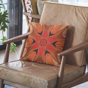 Tecknad Mandala Flower Orange Kudde