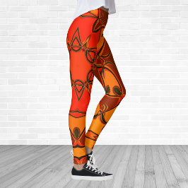 Tecknad Mandala Flower Orange Leggings