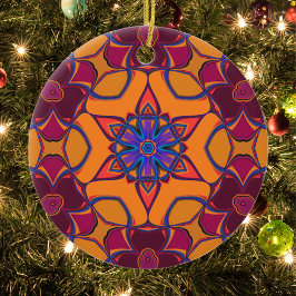 Tecknad Mandala Flower Orange Lila and Blue Julgransprydnad Keramik
