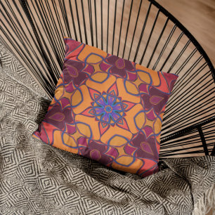 Tecknad Mandala Flower Orange Lila and Blue Kudde