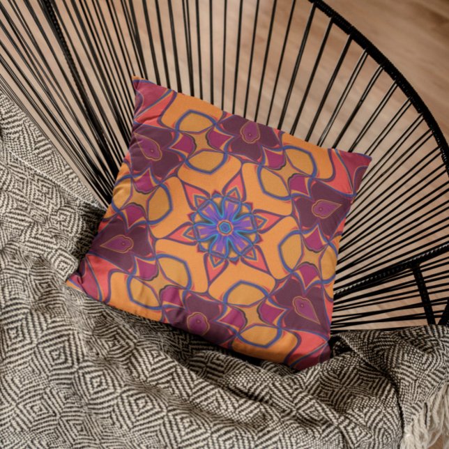 Tecknad Mandala Flower Orange Lila and Blue Kudde (Skapare uppladdad)
