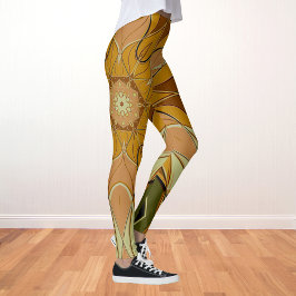 Tecknad Mandala Flower Orange och Grönt Leggings