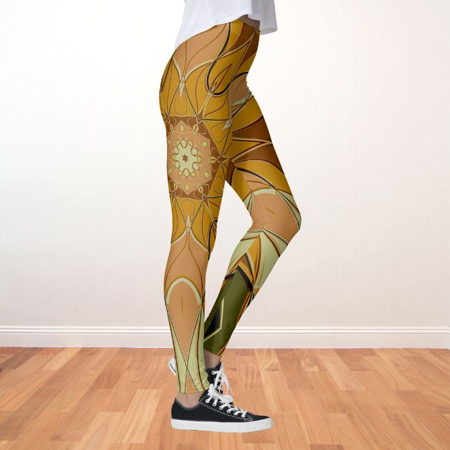 Tecknad Mandala Flower Orange och Grönt Leggings (Skapare uppladdad)