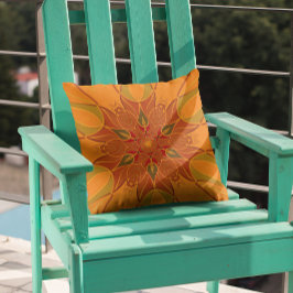 Tecknad Mandala Flower Orange och Red Kudde
