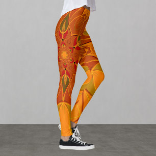 Tecknad Mandala Flower Orange och Red Leggings
