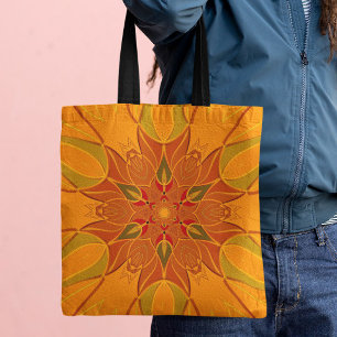 Tecknad Mandala Flower Orange och Red Tygkasse