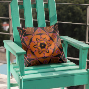 Tecknad Mandala Flower Orange Rosa och svart Kudde