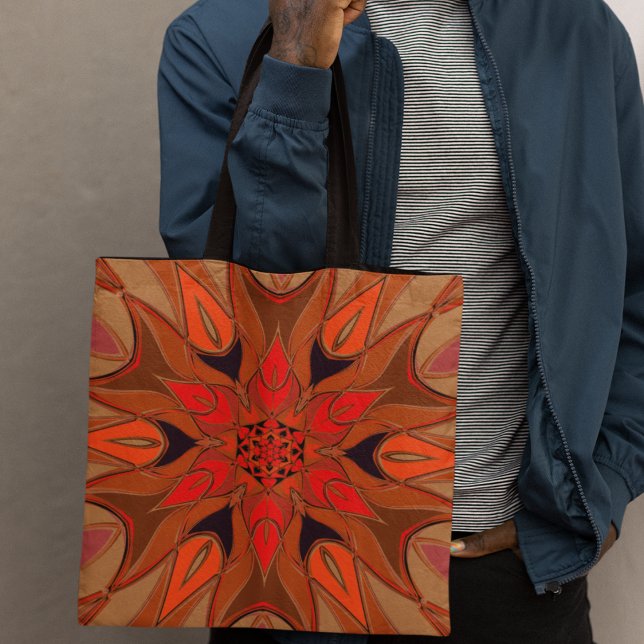 Tecknad Mandala Flower Orange Tygkasse (Skapare uppladdad)