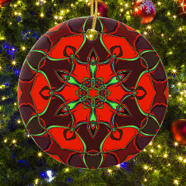Tecknad Mandala Flower Red and Teal Julgransprydnad Keramik